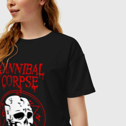 Футболка с принтом Cannibal Corpse для женщины, вид на модели спереди №2. Цвет основы: черный