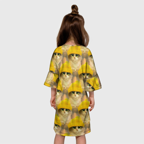 Детское платье 3D с принтом Котята паттерн оранжевый, вид сзади #2