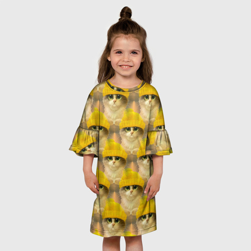 Детское платье 3D с принтом Котята паттерн оранжевый, вид сбоку #3