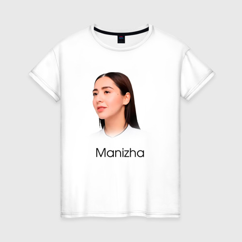 Женская футболка из хлопка с принтом Манижа   певица, вид спереди №1