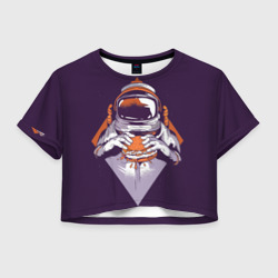 Женская футболка Crop-top 3D Космонавт ест бургер