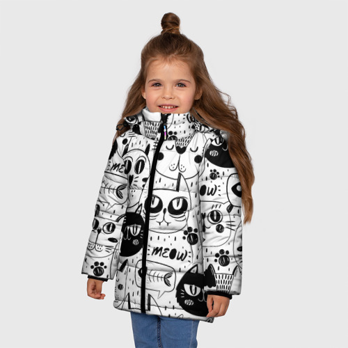 Зимняя куртка для девочек 3D с принтом Кошки, фото на моделе #1