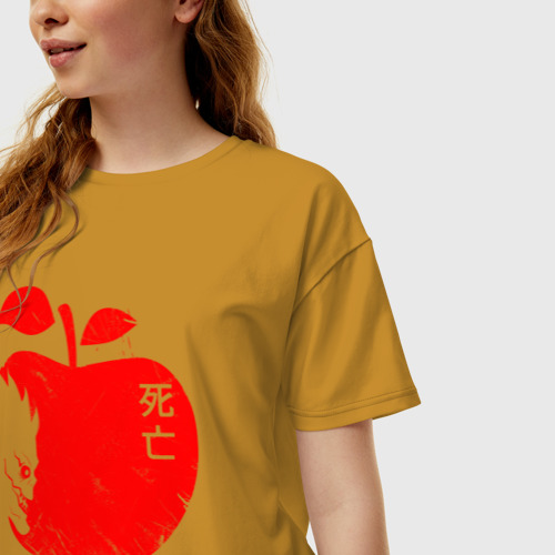 Женская футболка хлопок Oversize с принтом Поеденное яблоко Рюка, фото на моделе #1