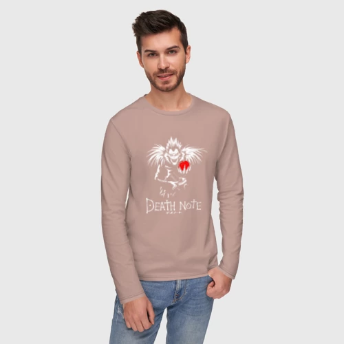 Мужской лонгслив хлопок с принтом Скушай яблочко, фото на моделе #1