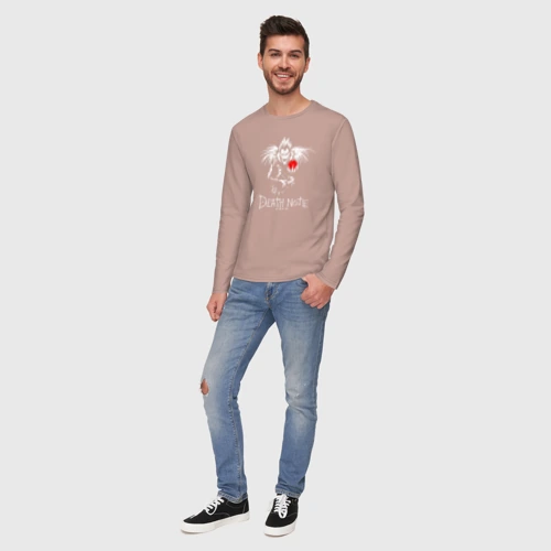 Мужской лонгслив хлопок с принтом Скушай яблочко, вид сбоку #3