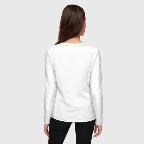 Женский лонгслив хлопок с принтом Скушай яблочко, вид сзади #2