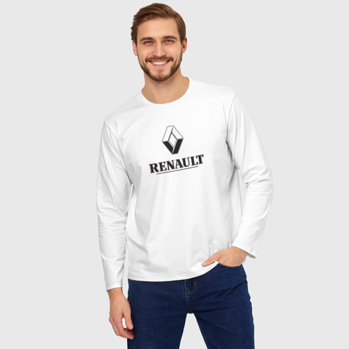 Мужской лонгслив oversize хлопок Renault Logo Рено логотип, цвет белый - фото 3