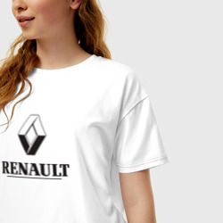 Футболка с принтом Renault Logo Рено логотип для женщины, вид на модели спереди №2. Цвет основы: белый