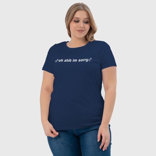 Женская футболка хлопок OH shit im sorry, цвет темно-синий - фото 6