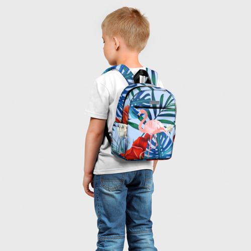 Детский рюкзак 3D с принтом Фламинго в папоротнике, фото на моделе #1