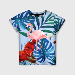Детская футболка 3D Фламинго в папоротнике