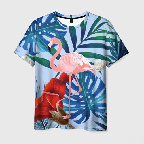 Мужская футболка с принтом Фламинго в папоротнике, вид спереди №1