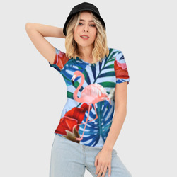 Женская футболка 3D Slim Фламинго в папоротнике - фото 2