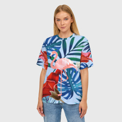 Женская футболка oversize 3D Фламинго в папоротнике - фото 2