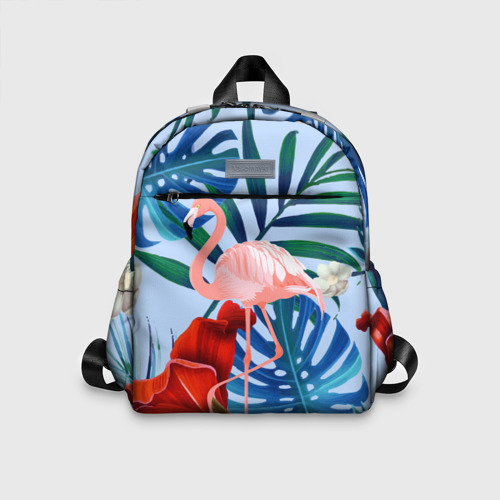 Детский рюкзак 3D с принтом Фламинго в папоротнике, вид спереди #2