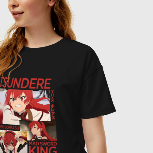 Женская футболка хлопок Oversize Tsundere, цвет черный - фото 3