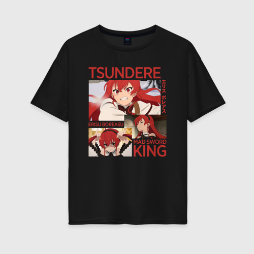 Женская футболка хлопок Oversize Tsundere, цвет черный