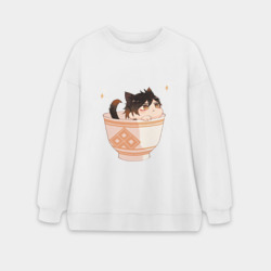 Женский свитшот oversize без начеса хлопок Котик Чжун Ли