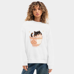 Женский свитшот oversize без начеса хлопок Котик Чжун Ли - фото 2