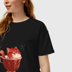 Женская футболка хлопок Oversize Котик Дилюк - фото 2