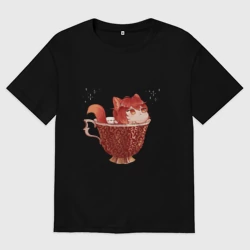 Женская футболка хлопок Oversize Котик Дилюк