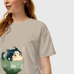 Женская футболка хлопок Oversize Котик Сяо - фото 2