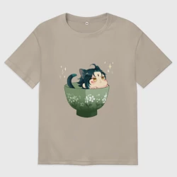 Женская футболка хлопок Oversize Котик Сяо