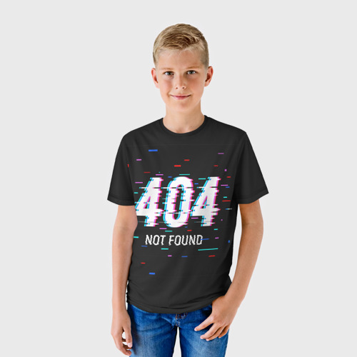 Детская футболка 3D с принтом Глитч 404, фото на моделе #1