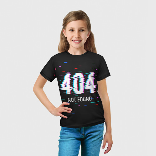 Детская футболка 3D с принтом Глитч 404, вид сбоку #3