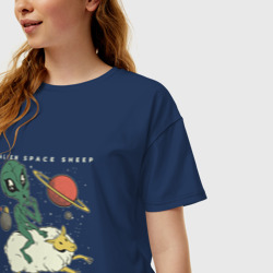 Женская футболка хлопок Oversize Alien Space Ship | Sheep - фото 2