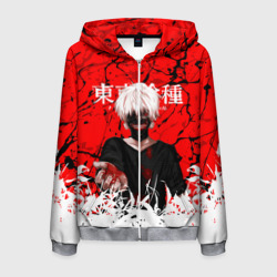 Мужская толстовка 3D на молнии Kaneki Ken on red