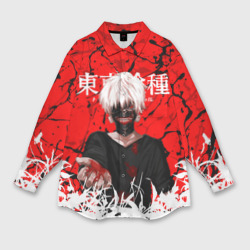 Мужская рубашка oversize 3D Kaneki Ken on red