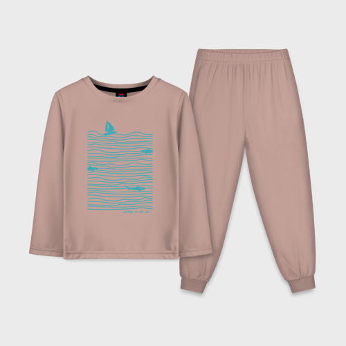 Детская пижама с лонгсливом хлопок с принтом Море и акулы, вид спереди #2