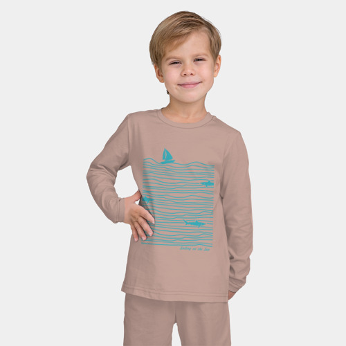 Детская пижама с лонгсливом хлопок с принтом Море и акулы, фото на моделе #1