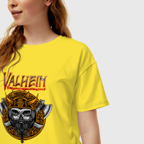 Женская футболка хлопок Oversize Valheim      logo, цвет желтый - фото 3