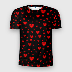 Мужская футболка 3D Slim Красные сердца