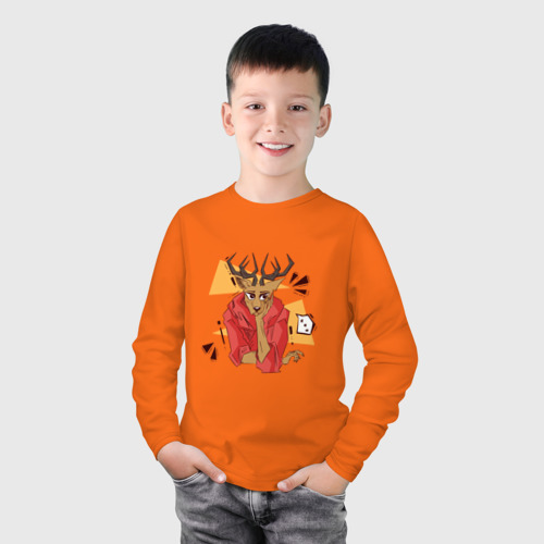 Детский лонгслив хлопок Выдающиеся звери Луис, цвет оранжевый - фото 3