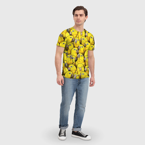 Мужская футболка 3D с принтом Попугаи, вид сбоку #3