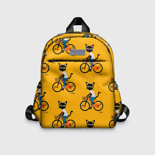 Детский рюкзак 3D с принтом Котики на велосипедах, вид спереди #2