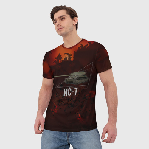 Мужская футболка 3D Танк ИС-7 Tanks Огонь, цвет 3D печать - фото 3