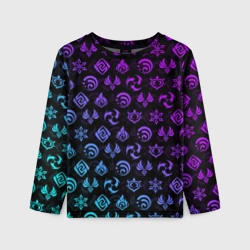 Детский лонгслив 3D Genshin Impact neon неон эмблемы Геншин Импакт