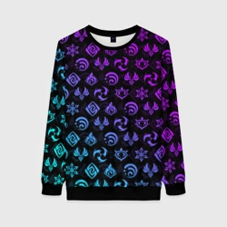 Женский свитшот 3D Genshin Impact neon неон эмблемы Геншин Импакт