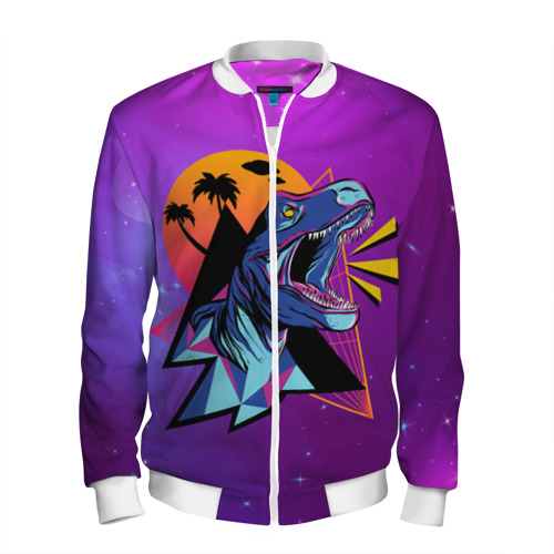 Мужской бомбер 3D Retrowave Neon Dinosaur, цвет белый