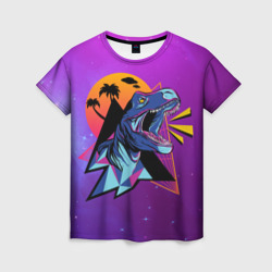 Женская футболка 3D Retrowave Neon Dinosaur