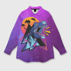 Мужская рубашка oversize 3D Retrowave Neon Dinosaur