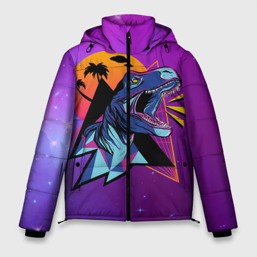 Мужская зимняя куртка 3D Retrowave Neon Dinosaur, цвет черный