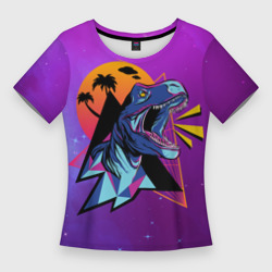 Женская футболка 3D Slim Retrowave Neon Dinosaur