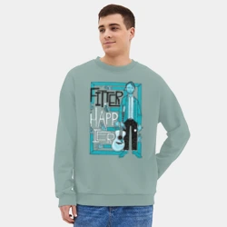 Мужской свитшот oversize без начеса хлопок Radiohead fitter and happier - фото 2
