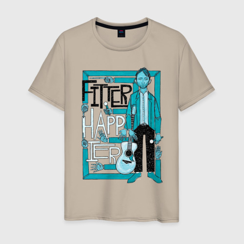 Мужская футболка хлопок Radiohead fitter and happier, цвет миндальный