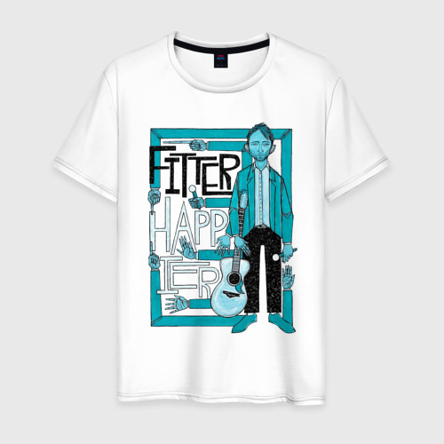 Мужская футболка из хлопка с принтом Radiohead fitter and happier, вид спереди №1